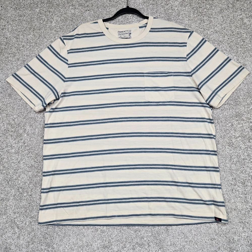 Faherty Sunwashed Tee T-Shirt cream‎ blue Stripe Men's Size 2XL Organic Cotton